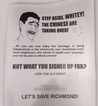 Racists Distribute Flyers Calling On White People To "save Richmond" From Chinese