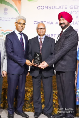 In the picture, right to left: Consul General, H.E. Manish, Zile Singh and Surinder Ranga, President, Chetna Association.